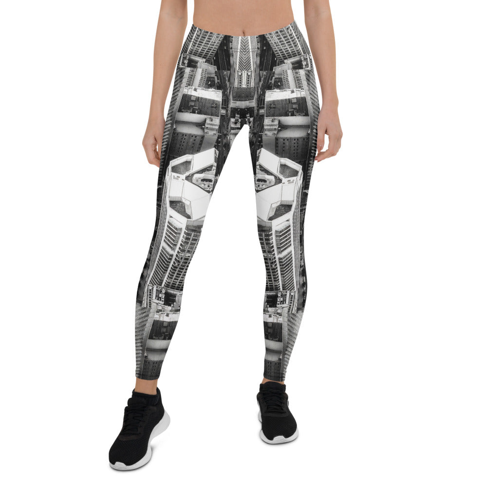 Personalisierte Damen Sportleggings Skyline Design Schwarz Weiß Architektur Muster Fitness Leggings G149