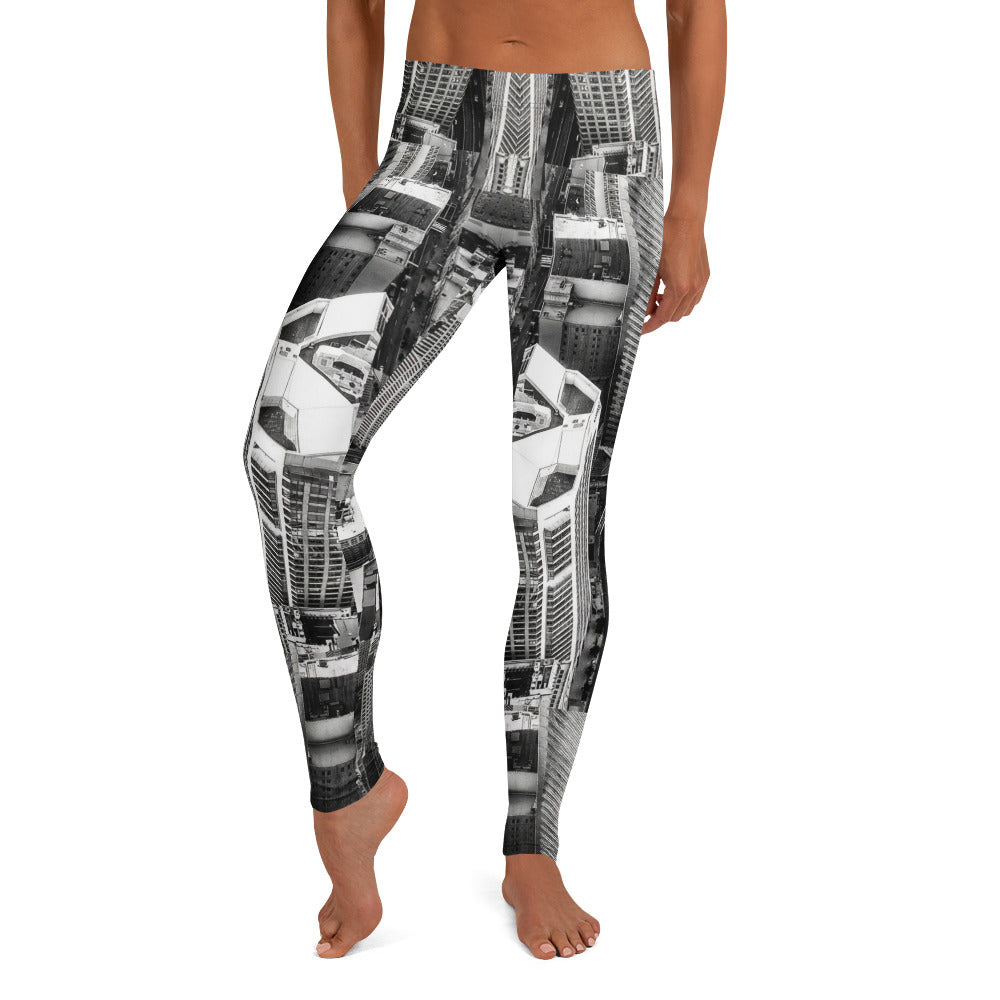 Personalisierte Damen Sportleggings Skyline Design Schwarz Weiß Architektur Muster Fitness Leggings G149