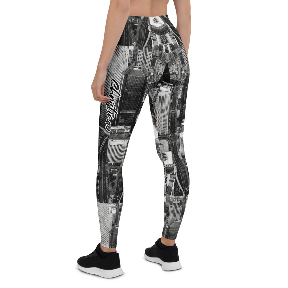 Personalisierte Damen Sportleggings Skyline Design Schwarz Weiß Architektur Muster Fitness Leggings G149