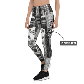 Personalisierte Damen Sportleggings Skyline Design Schwarz Weiß Architektur Muster Fitness Leggings G149 - XL