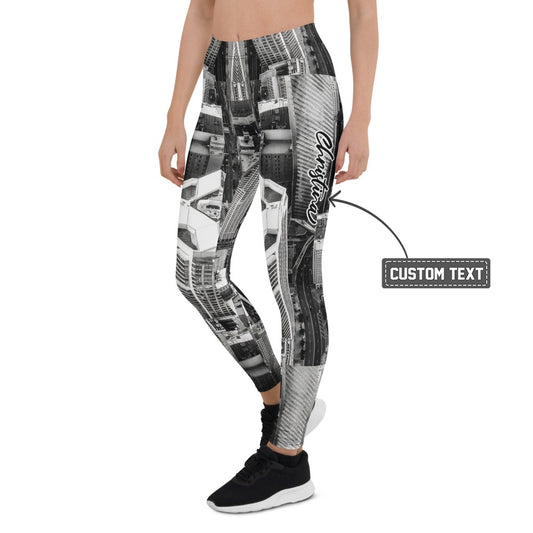 Personalisierte Damen Sportleggings Skyline Design Schwarz Weiß Architektur Muster Fitness Leggings G149 - XL