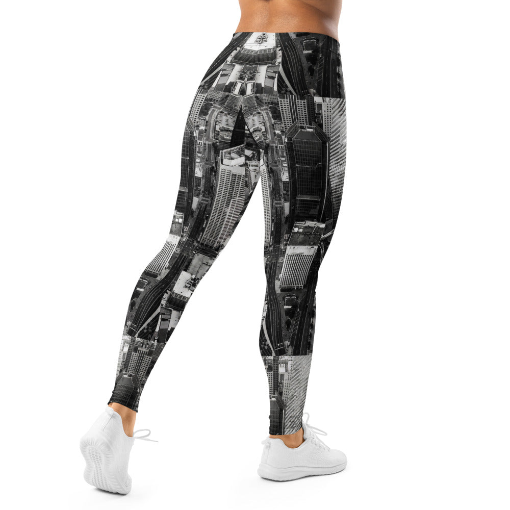 Personalisierte Damen Sportleggings Skyline Design Schwarz Weiß Architektur Muster Fitness Leggings G149