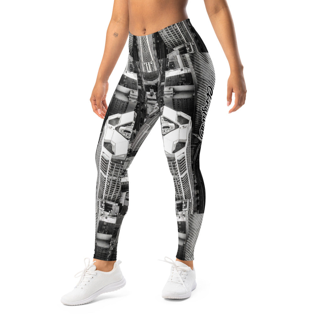 Personalisierte Damen Sportleggings Skyline Design Schwarz Weiß Architektur Muster Fitness Leggings G149