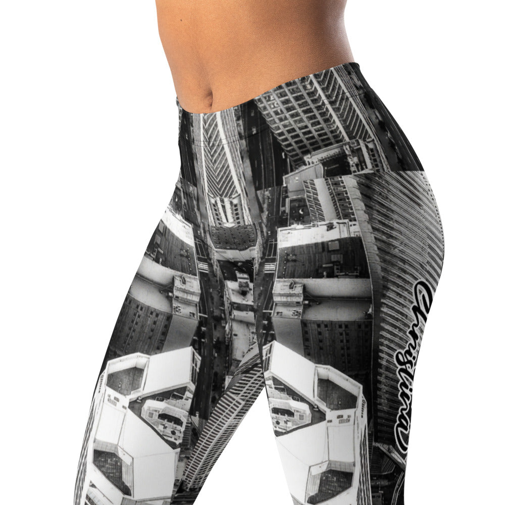 Personalisierte Damen Sportleggings Skyline Design Schwarz Weiß Architektur Muster Fitness Leggings G149