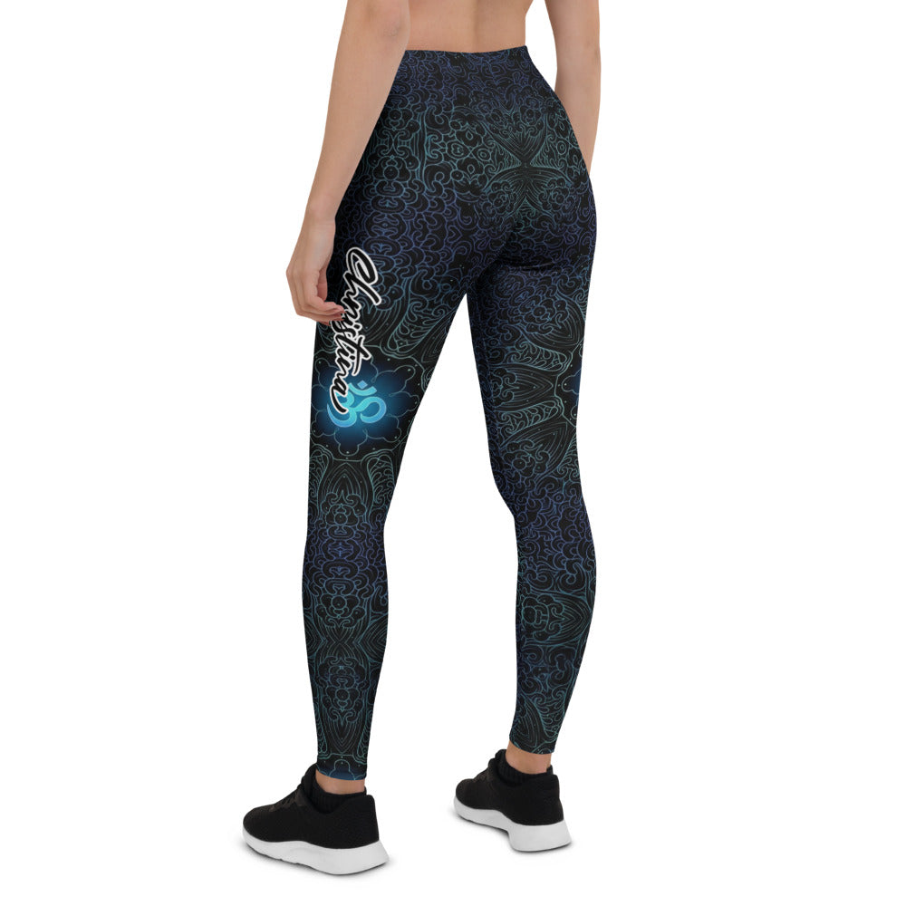 Personalisierte Damen Sportleggings Ornament Muster Schwarz Türkis Blau Fitness Leggings Yoga Hose M076