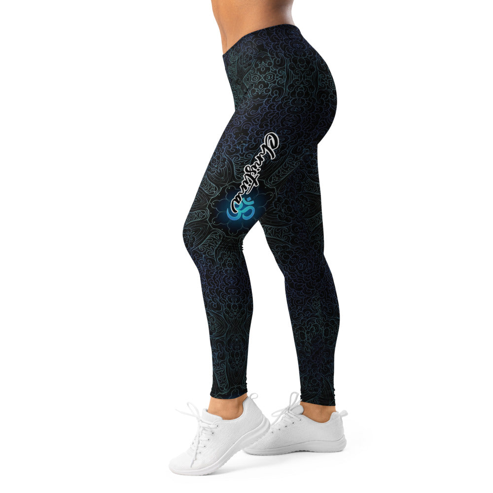 Personalisierte Damen Sportleggings Ornament Muster Schwarz Türkis Blau Fitness Leggings Yoga Hose M076