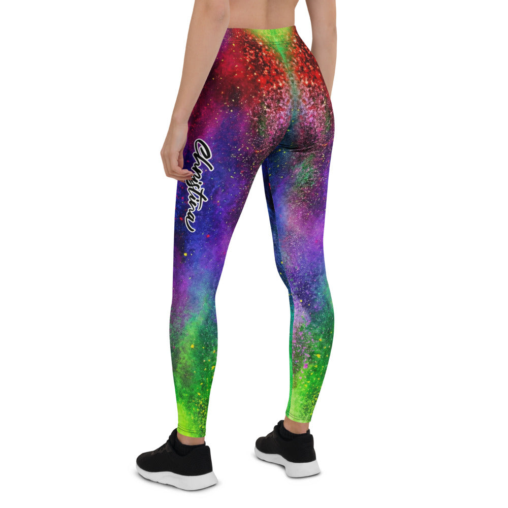 Personalisierte Damen Sportleggings Bunt Regenbogen Muster Fitness Leggings Yoga Hose Farbexplosion Y775