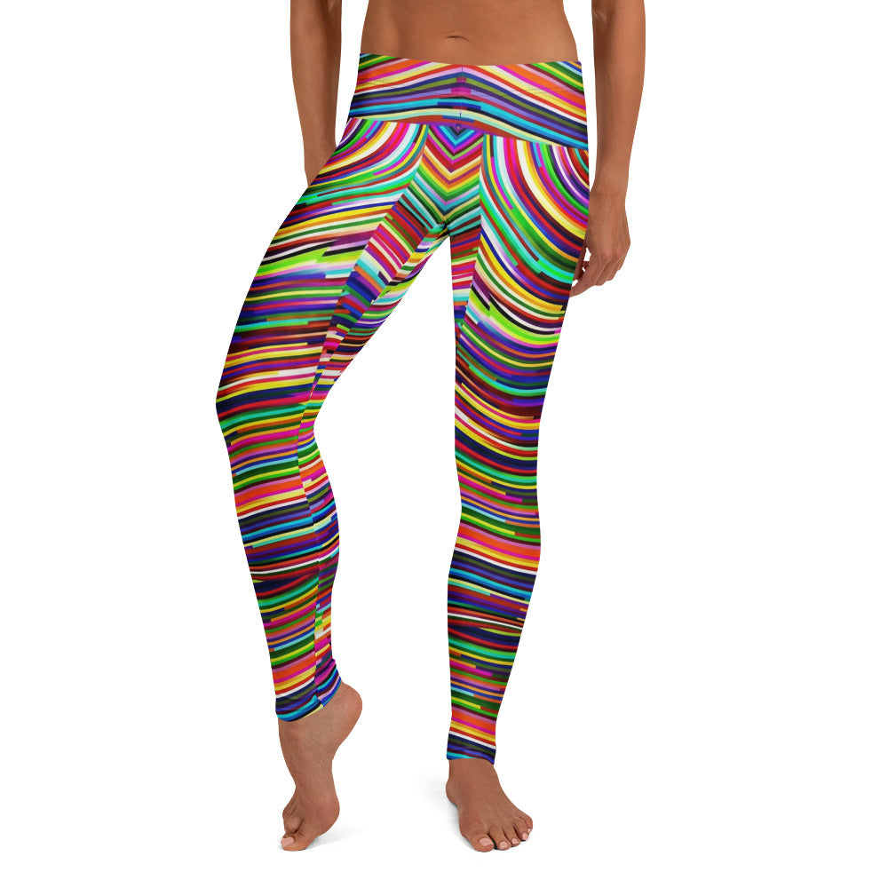 Personalisierte Damen Sportleggings Bunt Regenbogen Design Gestreift Fitness Leggings Yoga Hose Mehrfarbig R389