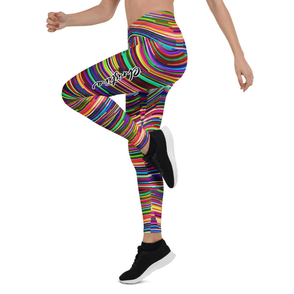 Personalisierte Damen Sportleggings Bunt Regenbogen Design Gestreift Fitness Leggings Yoga Hose Mehrfarbig R389