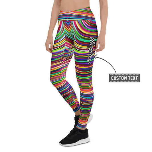 Personalisierte Damen Sportleggings Bunt Regenbogen Design Gestreift Fitness Leggings Yoga Hose Mehrfarbig R389 - XL