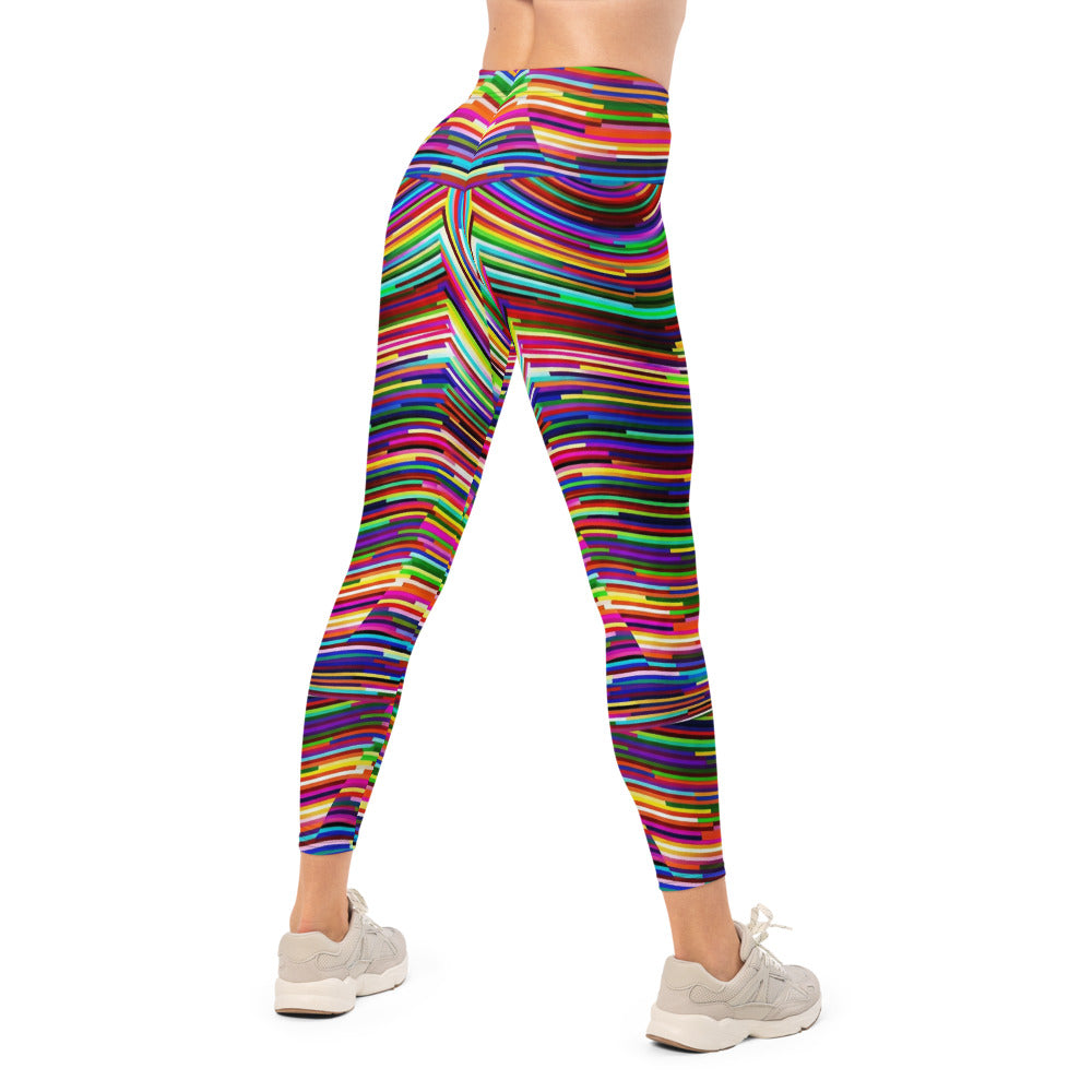 Personalisierte Damen Sportleggings Bunt Regenbogen Design Gestreift Fitness Leggings Yoga Hose Mehrfarbig R389