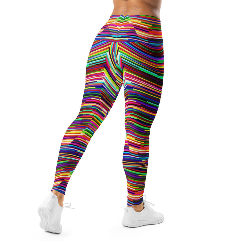 Personalisierte Damen Sportleggings Bunt Regenbogen Design Gestreift Fitness Leggings Yoga Hose Mehrfarbig R389