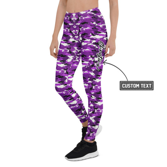 Personalisierte Damen Sportleggings Camouflage Design Lila Schwarz Fitness Yoga Leggings Tarnmuster N295 - XL