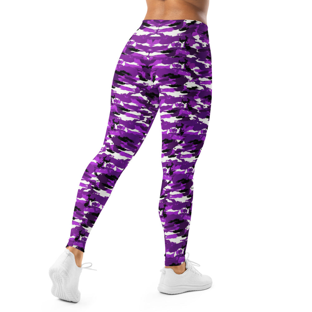 Personalisierte Damen Sportleggings Camouflage Design Lila Schwarz Fitness Yoga Leggings Tarnmuster N295
