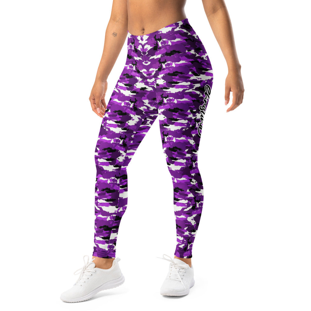 Personalisierte Damen Sportleggings Camouflage Design Lila Schwarz Fitness Yoga Leggings Tarnmuster N295