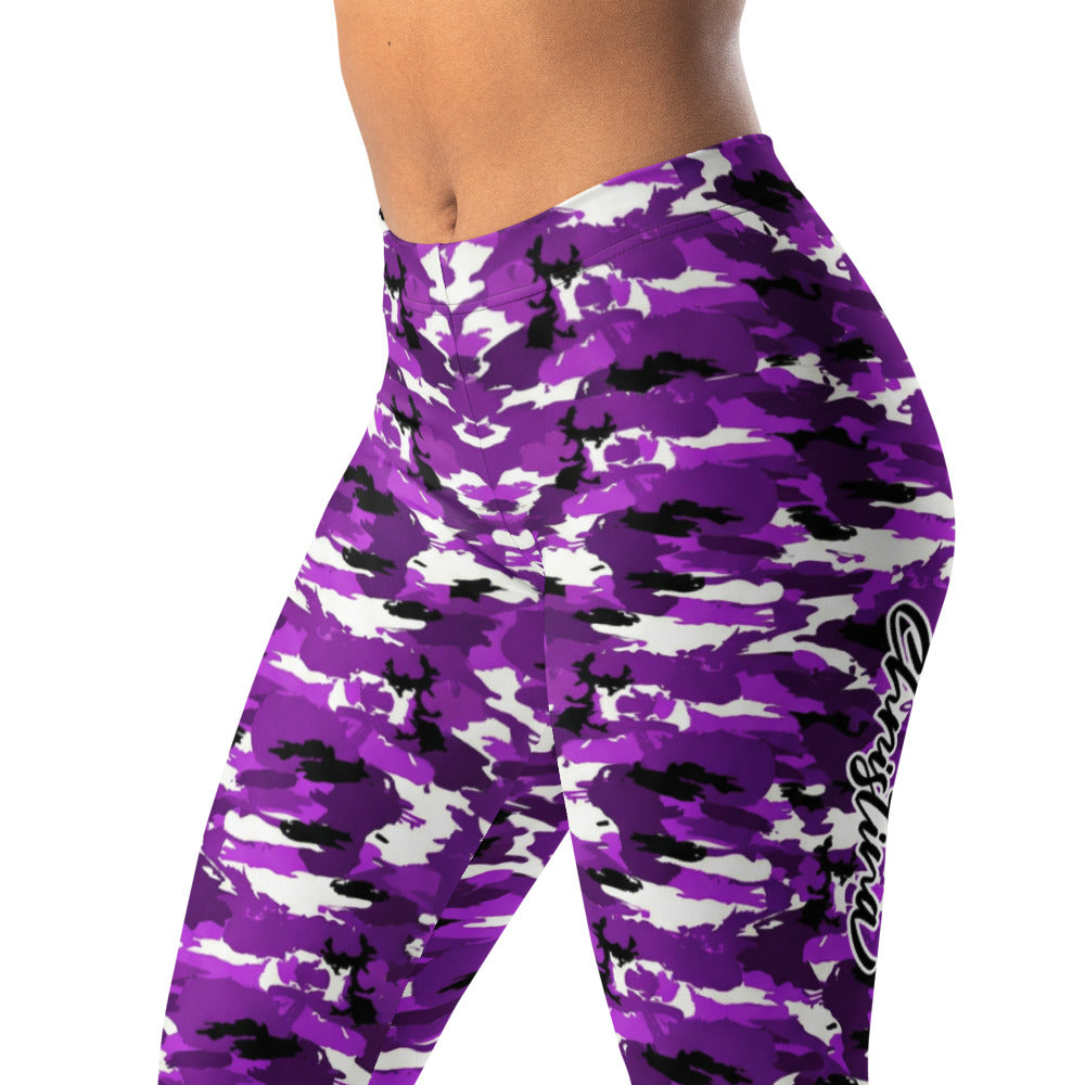 Personalisierte Damen Sportleggings Camouflage Design Lila Schwarz Fitness Yoga Leggings Tarnmuster N295