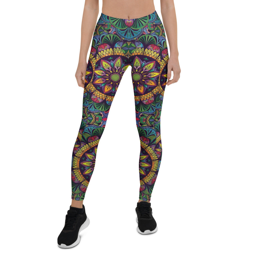 Personalisierte Damen Sportleggings Mandala Muster Bunt Yoga Fitness Leggings Ethno Design P737