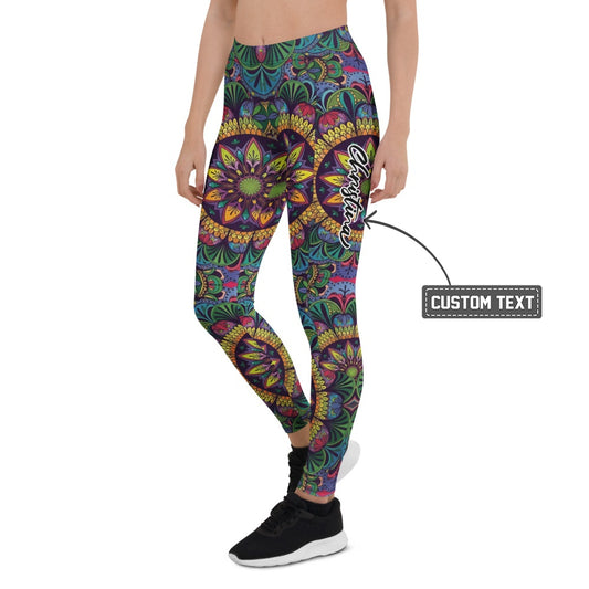 Personalisierte Damen Sportleggings Mandala Muster Bunt Yoga Fitness Leggings Ethno Design P737 - XL