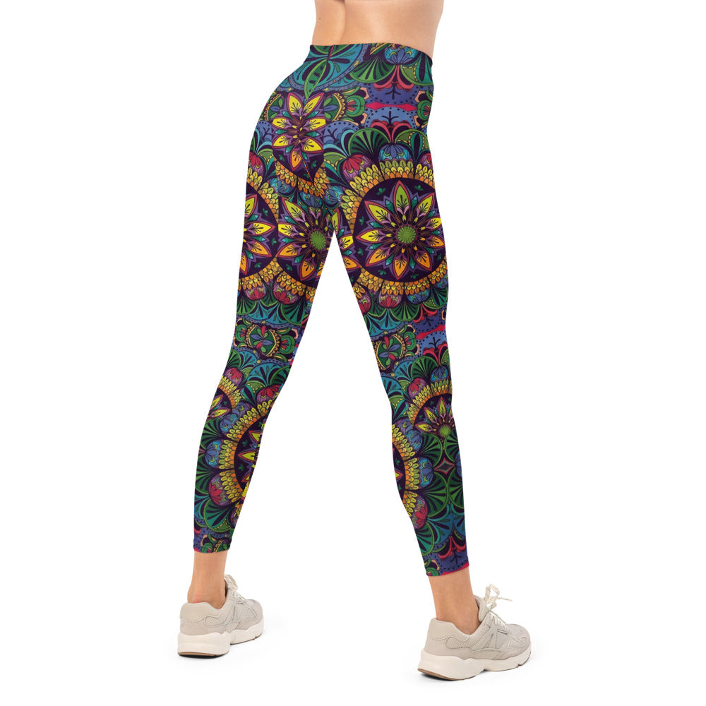 Personalisierte Damen Sportleggings Mandala Muster Bunt Yoga Fitness Leggings Ethno Design P737