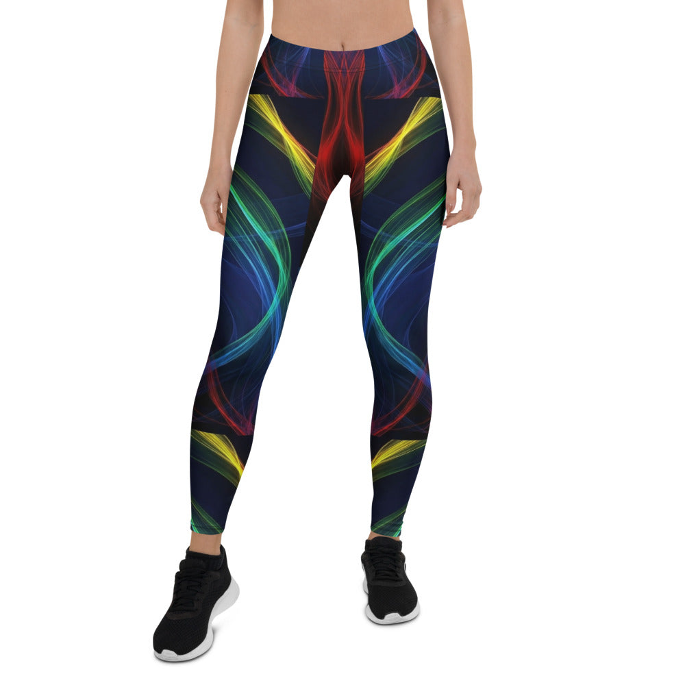 Personalisierte Damen Sportleggings Abstraktes Wellenmuster Bunt Schwarz Fitness Yoga Leggings E507
