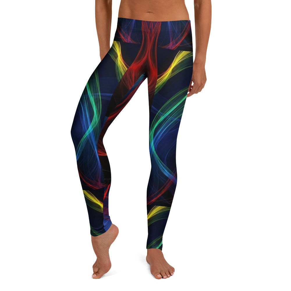 Personalisierte Damen Sportleggings Abstraktes Wellenmuster Bunt Schwarz Fitness Yoga Leggings E507