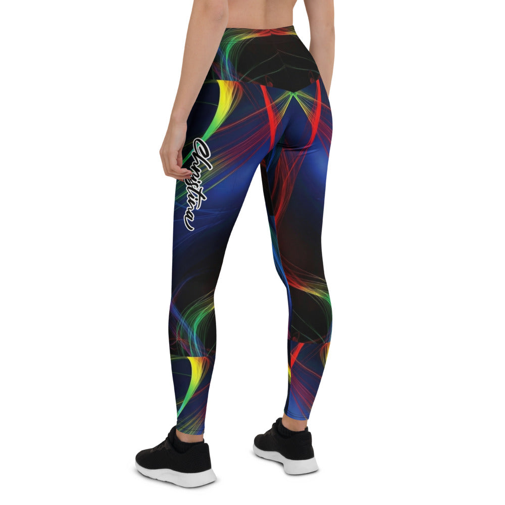 Personalisierte Damen Sportleggings Abstraktes Wellenmuster Bunt Schwarz Fitness Yoga Leggings E507