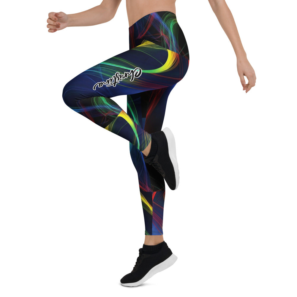 Personalisierte Damen Sportleggings Abstraktes Wellenmuster Bunt Schwarz Fitness Yoga Leggings E507