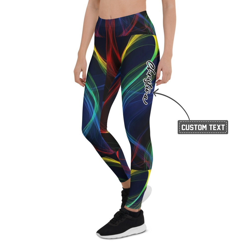 Personalisierte Damen Sportleggings Abstraktes Wellenmuster Bunt Schwarz Fitness Yoga Leggings E507 - XL