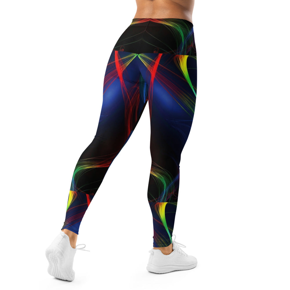 Personalisierte Damen Sportleggings Abstraktes Wellenmuster Bunt Schwarz Fitness Yoga Leggings E507
