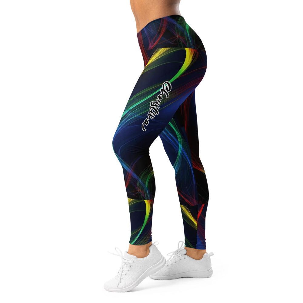 Personalisierte Damen Sportleggings Abstraktes Wellenmuster Bunt Schwarz Fitness Yoga Leggings E507