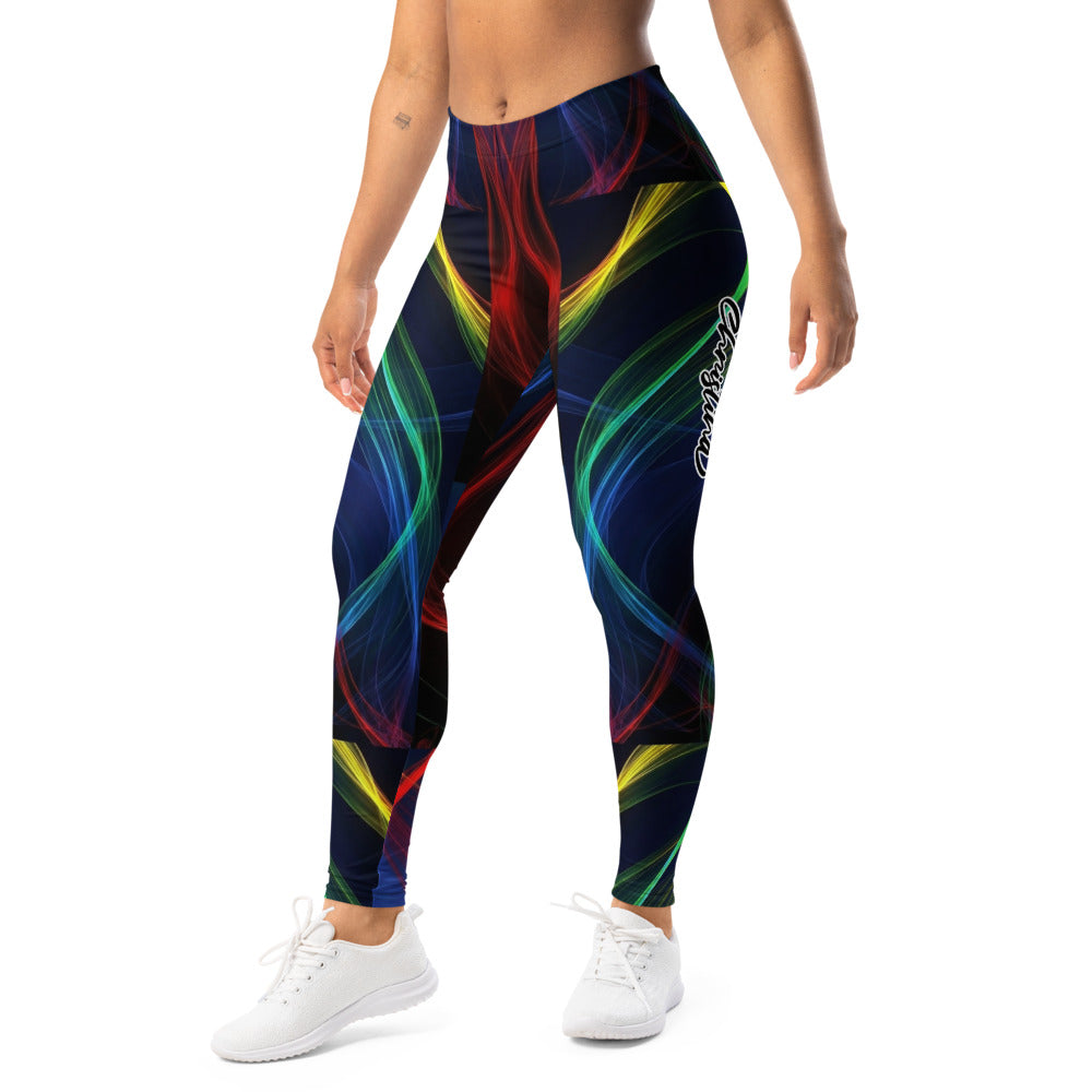 Personalisierte Damen Sportleggings Abstraktes Wellenmuster Bunt Schwarz Fitness Yoga Leggings E507