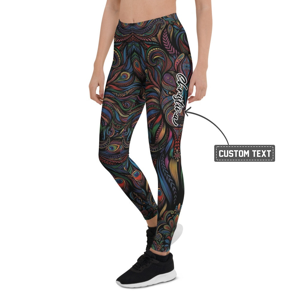 Personalisierte Damen Sportleggings Pfauenmuster Bunt Fitness Yoga Leggings Abstraktes Design U816 - XL