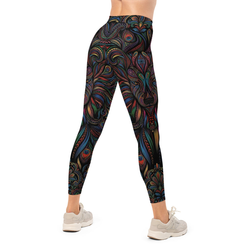 Personalisierte Damen Sportleggings Pfauenmuster Bunt Fitness Yoga Leggings Abstraktes Design U816