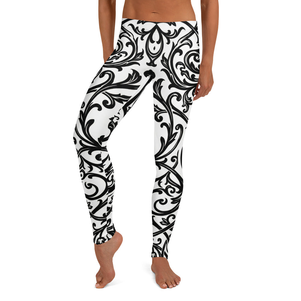 Personalisierte Damen Sportleggings Barock Ornament Muster Schwarz Weiß Fitness Yoga Leggings T278