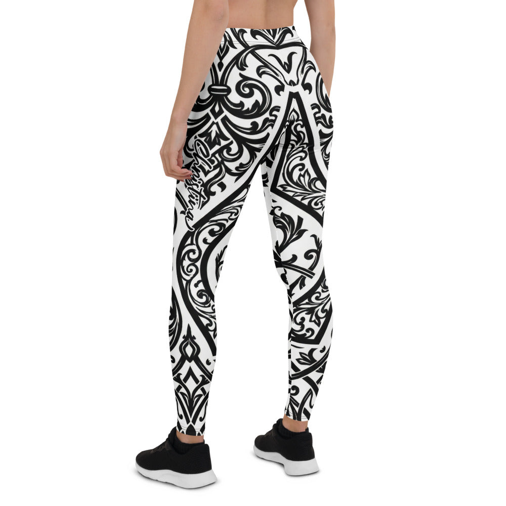 Personalisierte Damen Sportleggings Barock Ornament Muster Schwarz Weiß Fitness Yoga Leggings T278