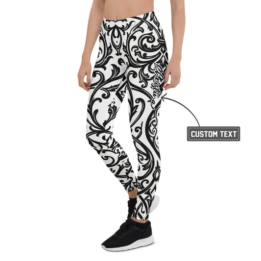 Personalisierte Damen Sportleggings Barock Ornament Muster Schwarz Weiß Fitness Yoga Leggings T278 - XL