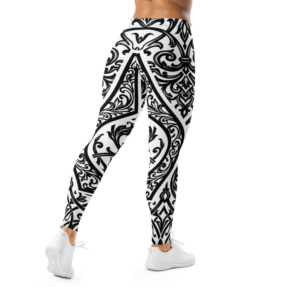 Personalisierte Damen Sportleggings Barock Ornament Muster Schwarz Weiß Fitness Yoga Leggings T278