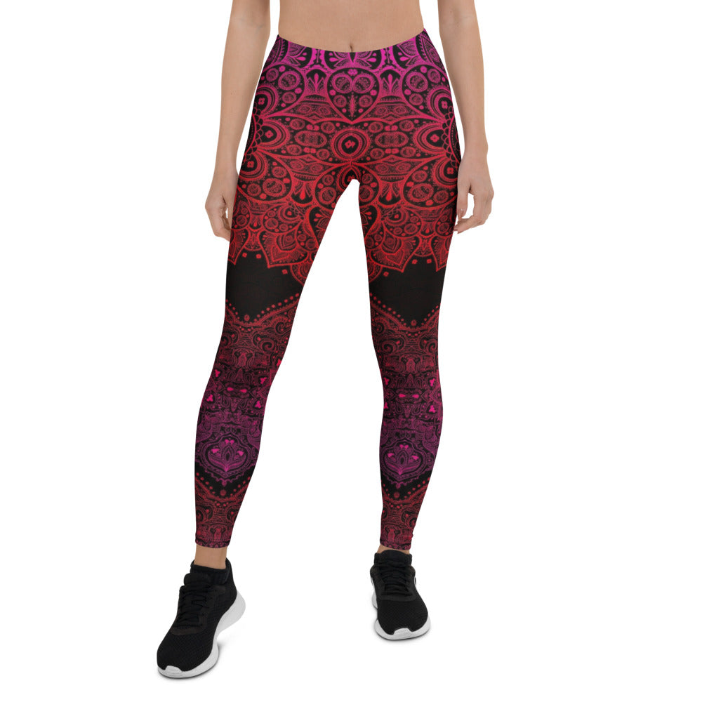 Personalisierte Damen Sportleggings Mandala Muster Schwarz Rot Pink Fitness Yoga Leggings B992