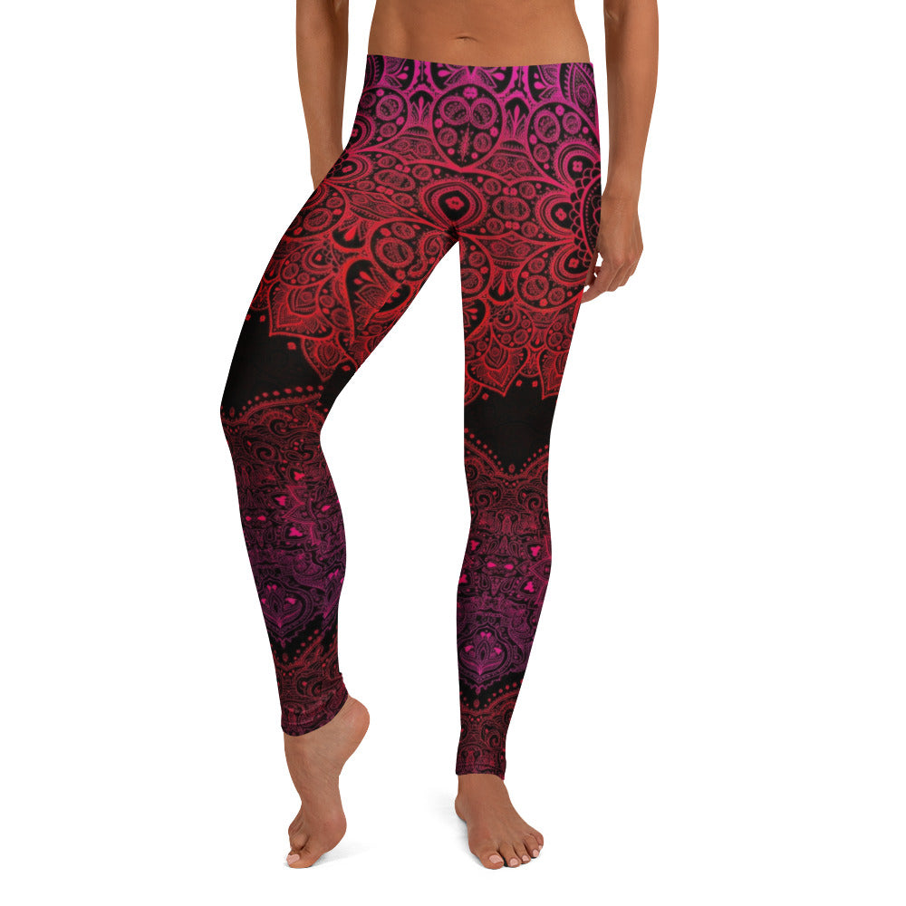 Personalisierte Damen Sportleggings Mandala Muster Schwarz Rot Pink Fitness Yoga Leggings B992