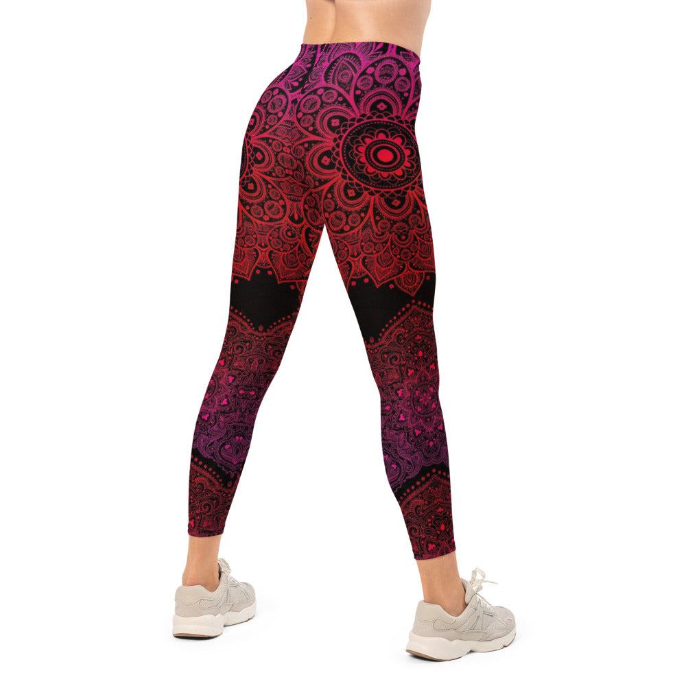 Personalisierte Damen Sportleggings Mandala Muster Schwarz Rot Pink Fitness Yoga Leggings B992