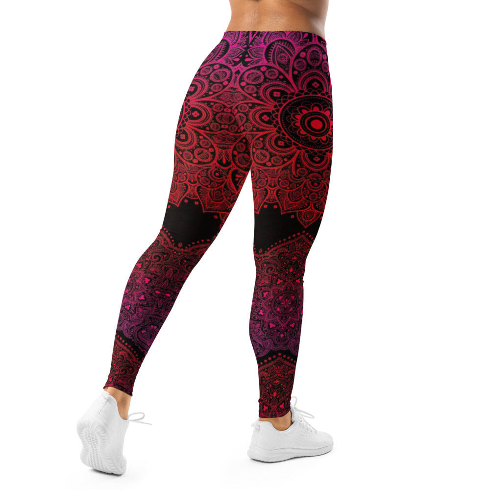 Personalisierte Damen Sportleggings Mandala Muster Schwarz Rot Pink Fitness Yoga Leggings B992