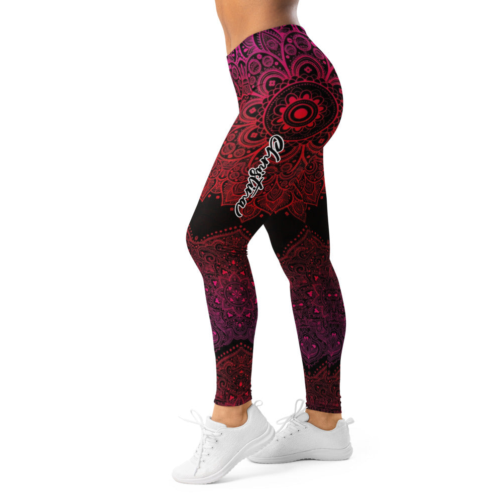 Personalisierte Damen Sportleggings Mandala Muster Schwarz Rot Pink Fitness Yoga Leggings B992
