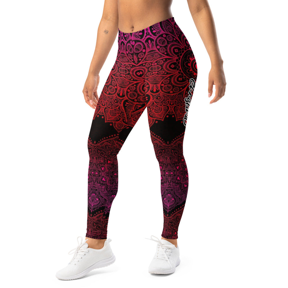 Personalisierte Damen Sportleggings Mandala Muster Schwarz Rot Pink Fitness Yoga Leggings B992