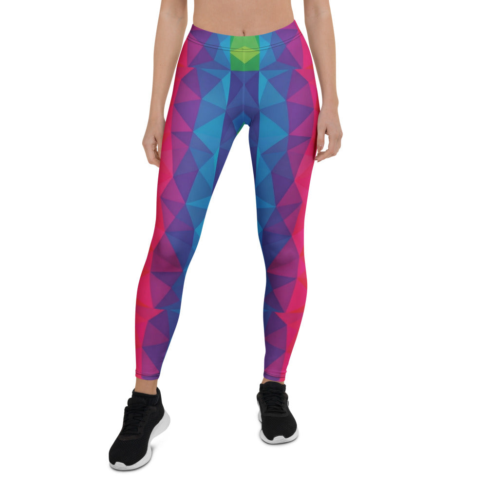 Personalisierte Damen Sportleggings Geometrisches Muster Bunt Regenbogen Fitness Yoga Leggings O749