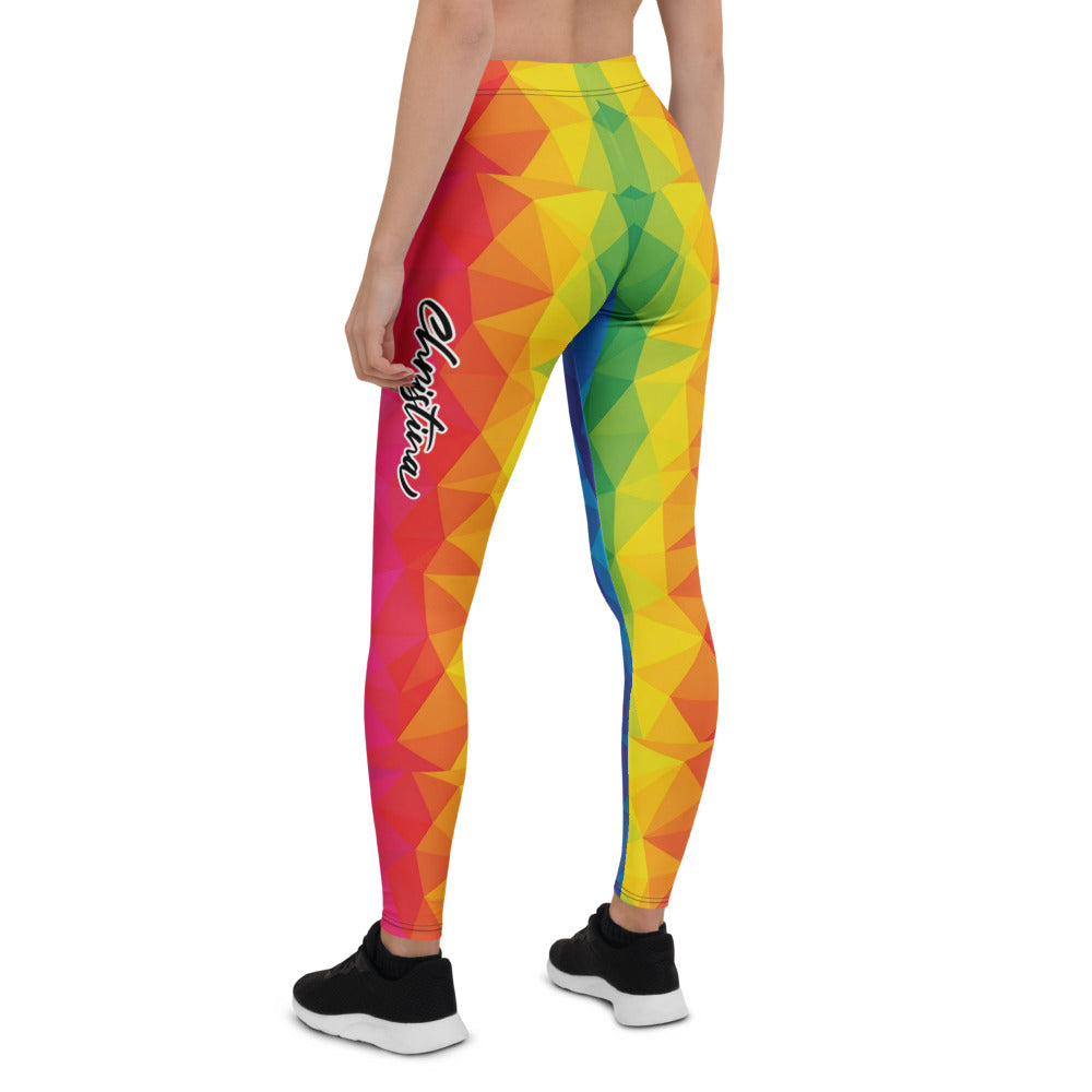 Personalisierte Damen Sportleggings Geometrisches Muster Bunt Regenbogen Fitness Yoga Leggings O749