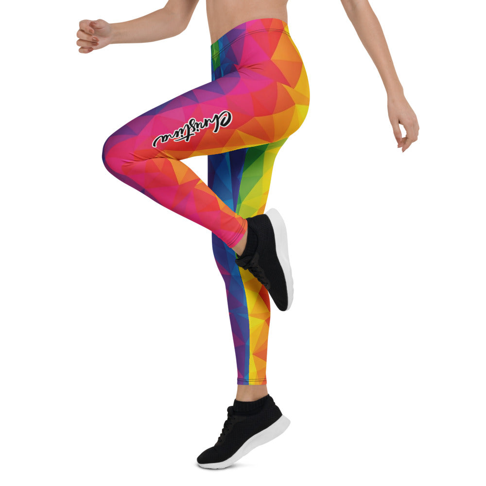 Personalisierte Damen Sportleggings Geometrisches Muster Bunt Regenbogen Fitness Yoga Leggings O749