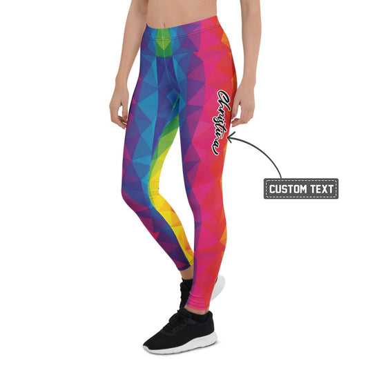 Personalisierte Damen Sportleggings Geometrisches Muster Bunt Regenbogen Fitness Yoga Leggings O749 - XL