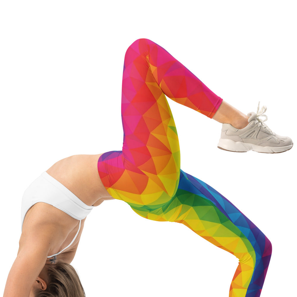 Personalisierte Damen Sportleggings Geometrisches Muster Bunt Regenbogen Fitness Yoga Leggings O749