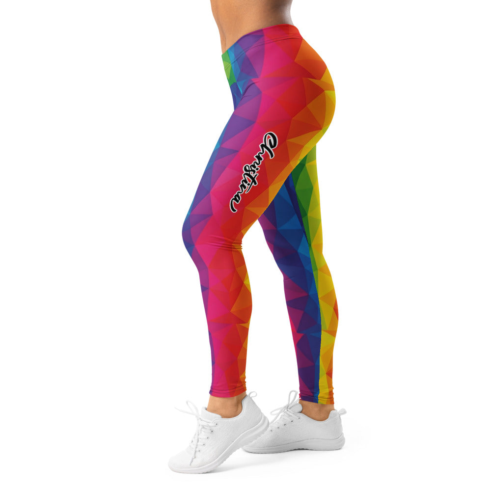 Personalisierte Damen Sportleggings Geometrisches Muster Bunt Regenbogen Fitness Yoga Leggings O749