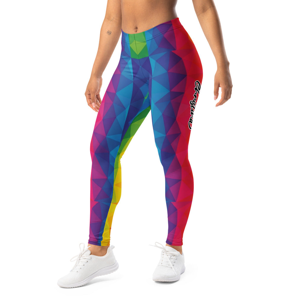 Personalisierte Damen Sportleggings Geometrisches Muster Bunt Regenbogen Fitness Yoga Leggings O749